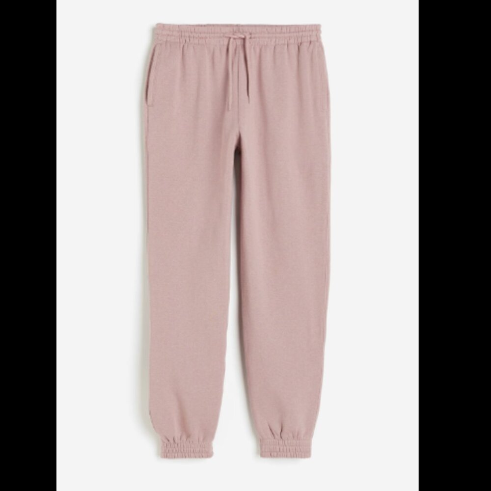 H&M Cotton-Blend Oversized Classic Drawstring Sweatpants - XL in Dusty Rose